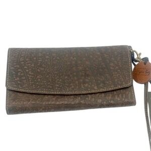 Myra Bag Brown Cape Buffalo Print Leather Tri Fold Wallet RFID Blocked NWT